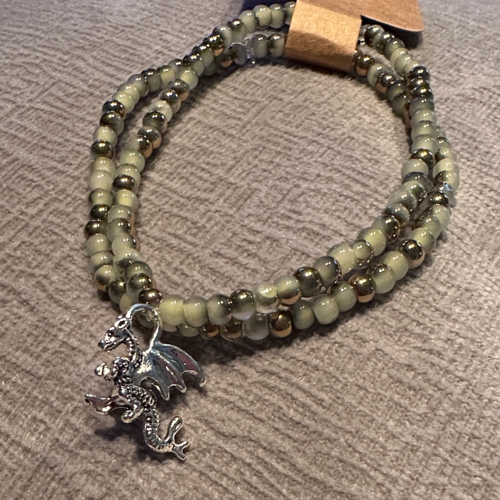 Silver Dragon Charm Beaded Bracelet